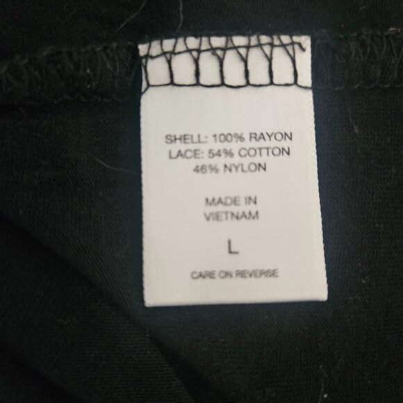 New York & Company Black Short Sleeve Lace Overlay Zip-up Large Shirt - Picture 5 of 6